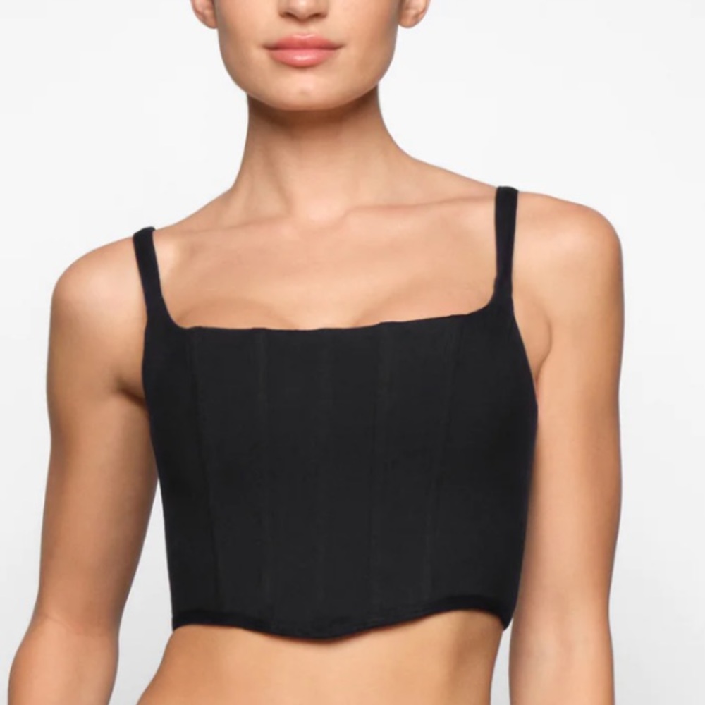 LIKE NEW Skims Black Cotton Bustier Corset Crop Top Large